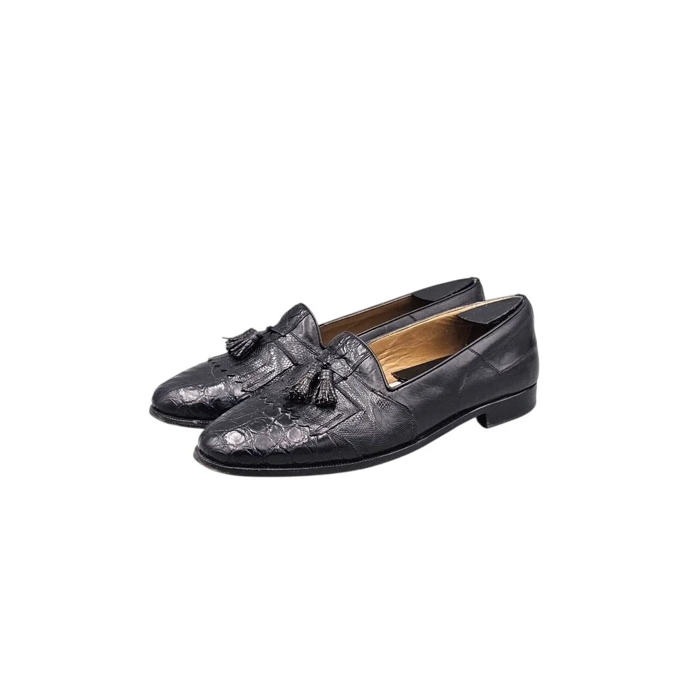 R Martegani Mens Size 10 D VGC VTG Brown Alligator Leather Kiltie Tassel Loafers